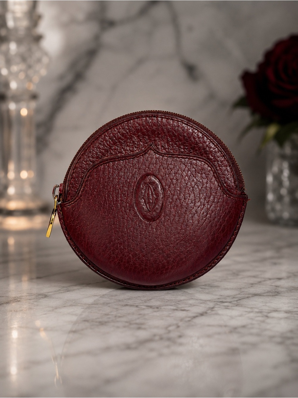 Cartier Must de Cartier Bordeaux Leather Coin Pouch – Full Inclusion